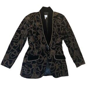 Vintage Scott McClintock Blazer Jacket Women’s 8 Black Gold Velvet Made USA